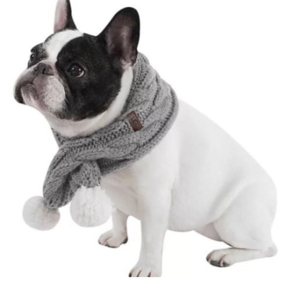 Ugg Australia Small Dog Gray Cable Knit Pom Warm Luxe Soft Designer Logo Scarf - Picture 2 of 12
